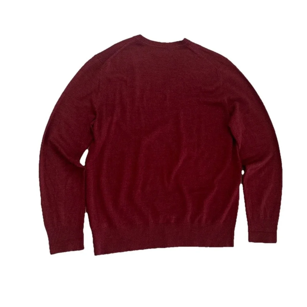 Banana Republic Mens L Burgundy Red Extra Fine Merino Wool V-Neck Knit Sweater